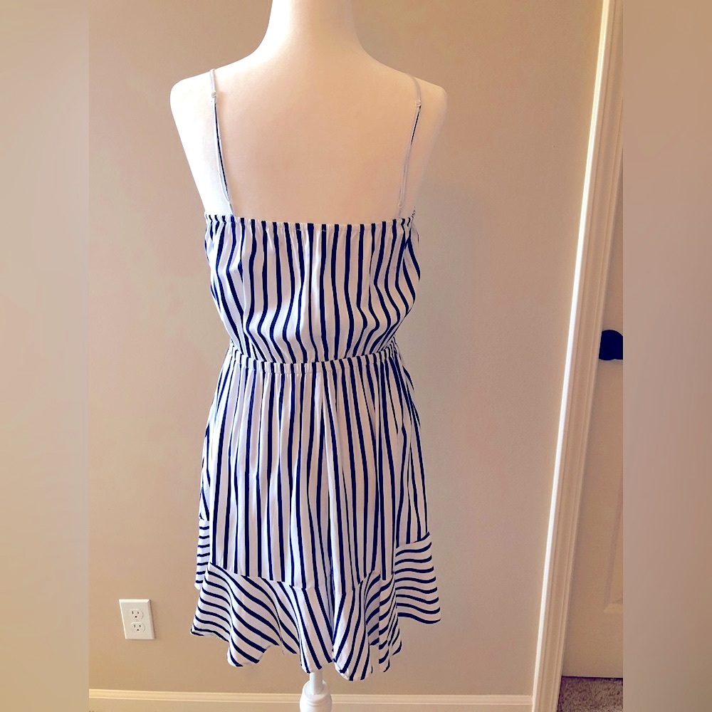 Express Navy Strip Ruffle Mini Dress, XS - Picture 2 of 7
